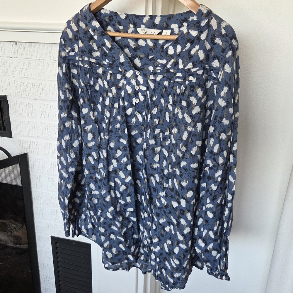 Caffe Marrakash Blue Patterned Long Sleeve Blouse Womens XL